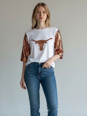 White Top with Copper Sequin Longhorn